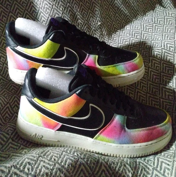 Nike Air Force 1 Low Black Tie Dye Mens Size 1 - Picture 2 of 13